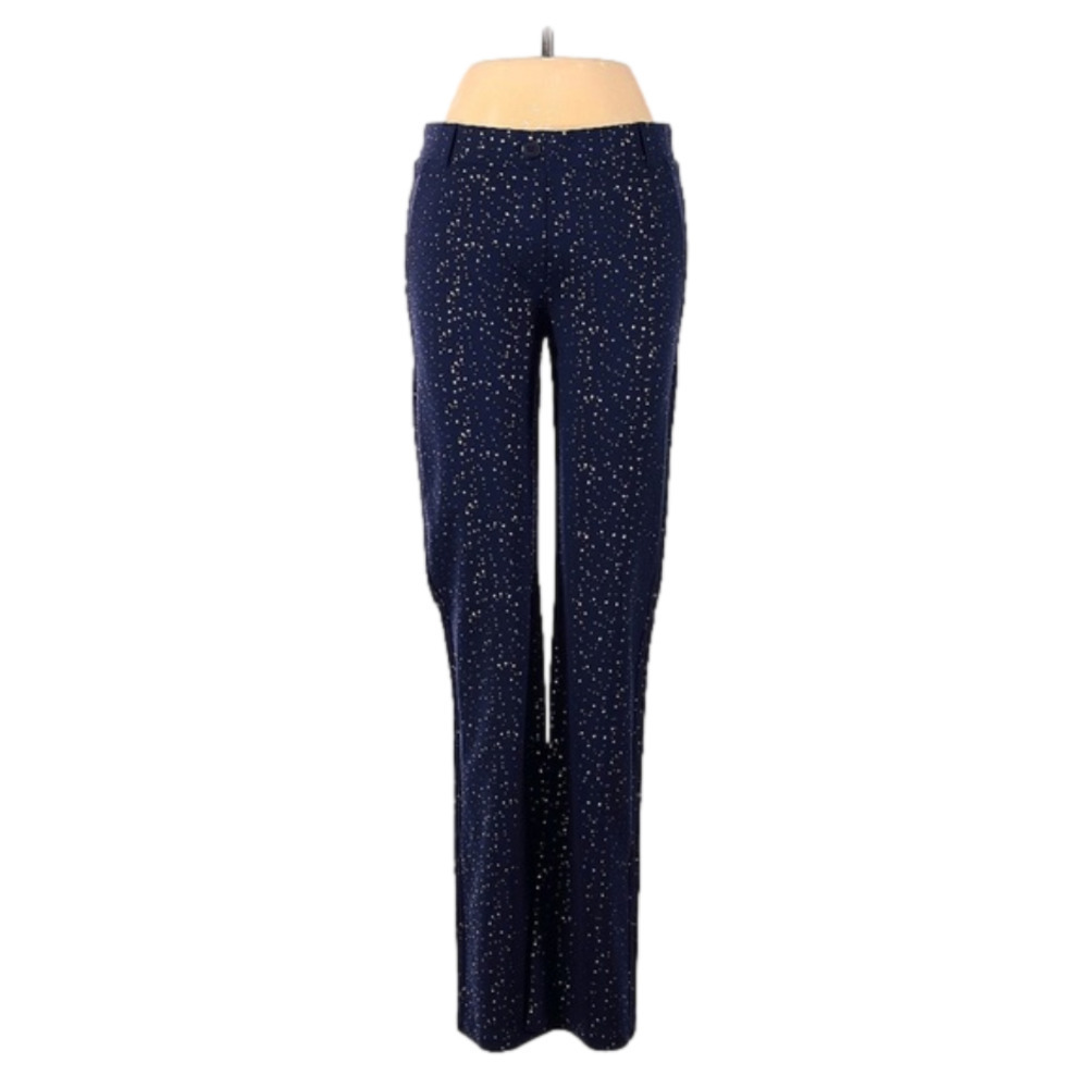 Betabrand Navy Casual Pants with Silver Stars and Dots Size Medium Petite